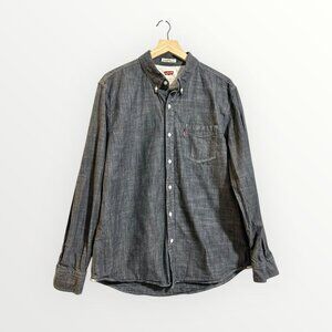Levi’s Men’s Button Down Shirt XL Black Gray Chambray Long Sleeve Slim Fit Cotto
